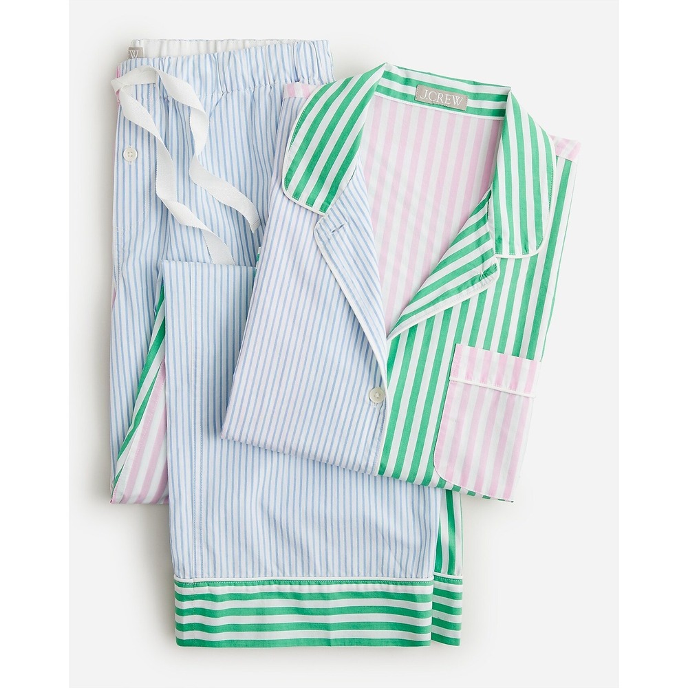 J.Crew Pajama pink green blue‎ Striped Cotton end on end pajamas